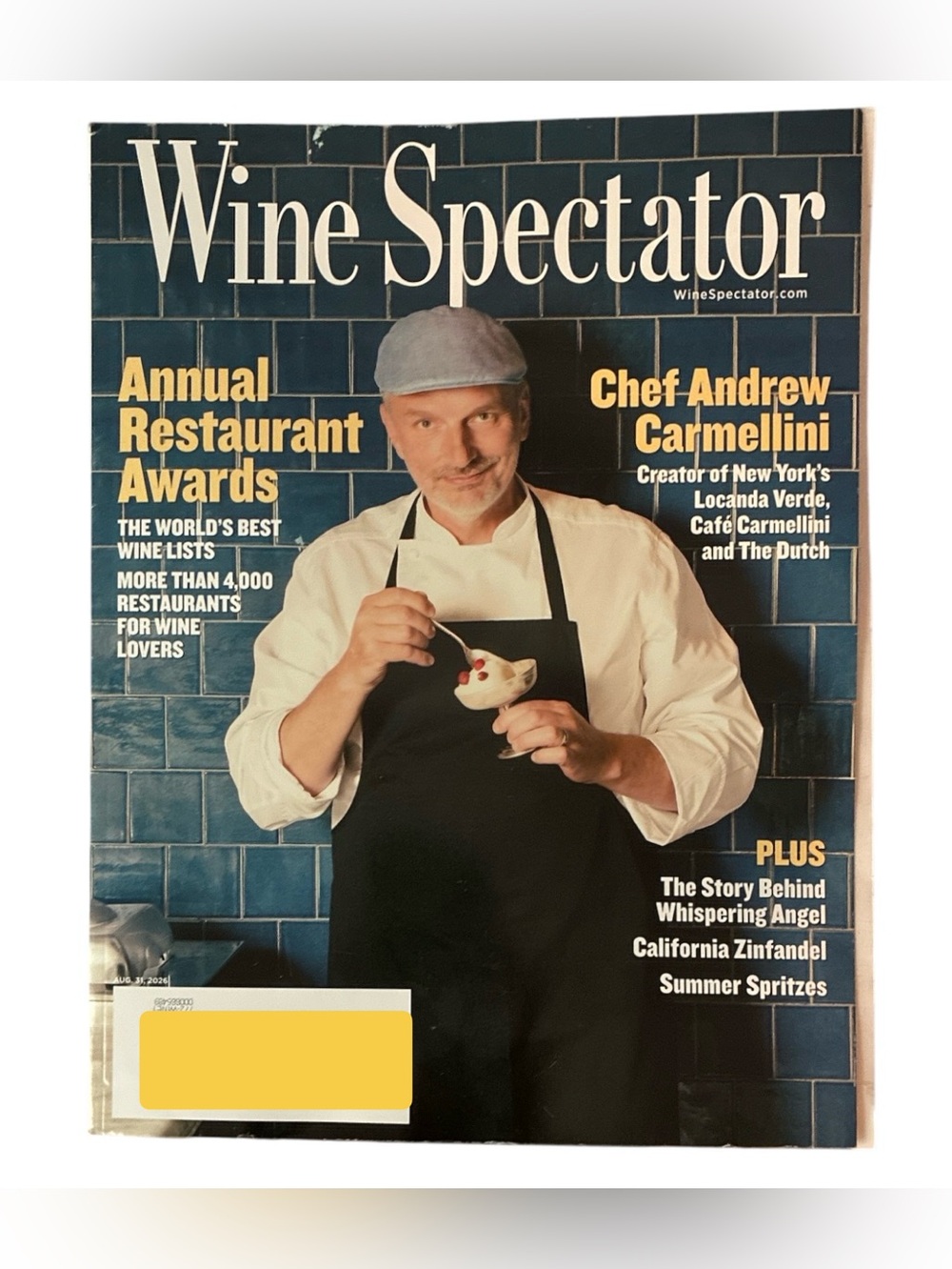 Wine Spectator Magazine August 31 2026 Chef Andrew Carmellini Restaurant Awards